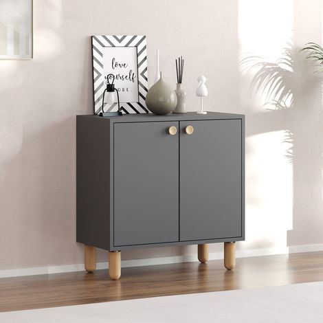 Alacena Pontida, Aparador con Estante, 2 Puertas, 2 Compartimentos, 72x36x73h cm Negro Antracita (1/5)