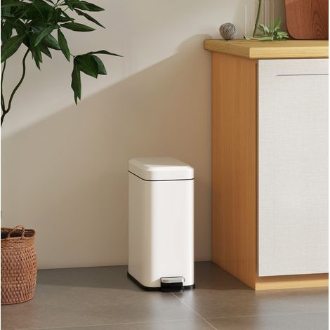 Poubelle de salle de bain 5 L avec pédale, couvercle silencieux et seau intérieur amovible, design compact en métal blanc pour chambre, bureau et petits espaces  CHICFURN (1/5)
