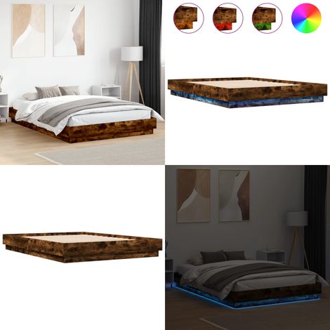 Cadre de lit avec LED sans matelas chêne fumé 140x200 cm - Cadre De Lit - Lit Double - Éclairage Led - Lumieres Rgb - Bois D'ingenierie - Home & Living (1/5)