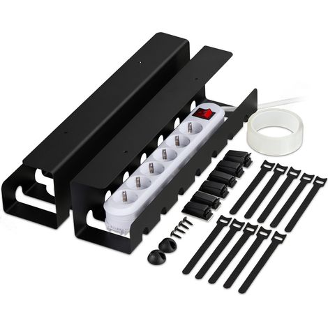 Set di 2 canaline per cavi da scrivania organizzatore spazio di archiviazione 10 x 43 x 10 cm in acciaio nero 130017211