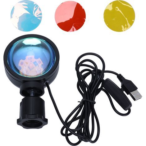 Lampe de projection coucher de soleil USB LED 4-en-1, projecteur rotatif 180° pour décoration de chambre (1/5)