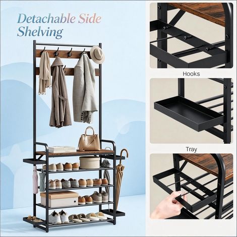 Portant vêtements design pour entrée, porte-manteau ouvert avec étagères, meuble d'entrée élégant, support de rangement mural (seulement avec le portant). (1/4)