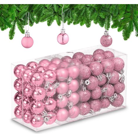 Relaxdays Christmas Baubles, Set of 96, Glittering, Matt and Sparkles, Plastic, Traditional Spheres, Decorations, Pink (1/5)