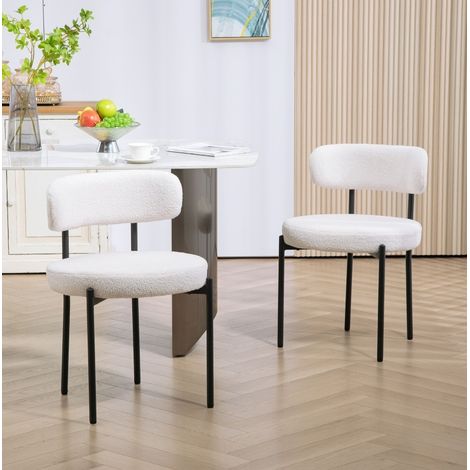 Set di 2 sedie da pranzo in poliestere crema bianco, moderne, imbottite, 51 x 51 x 76 cm (1/5)
