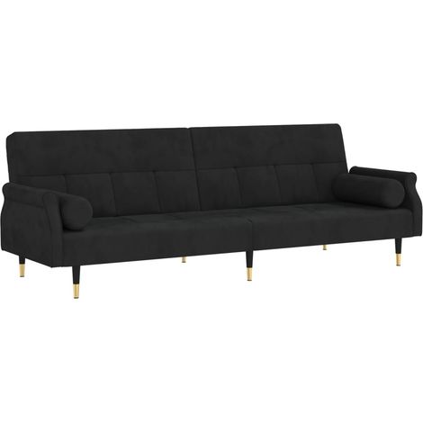 Sofá cama con cojines 216 x 89 x 70 cm terciopelo negro 020019827