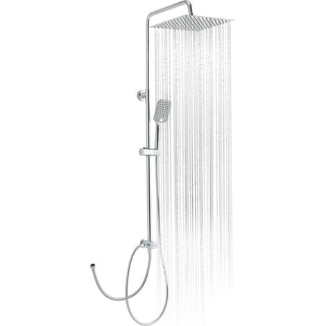 Colonne de Douche sans Mitigeur, Ensemble de Douche, 20x20cm Pommeau de Douche Pluie en Acier inoxydable, Avec Flexible Douche 1,6m et Barre de Douche Réglable en Hauteur, Chrome (1/5)