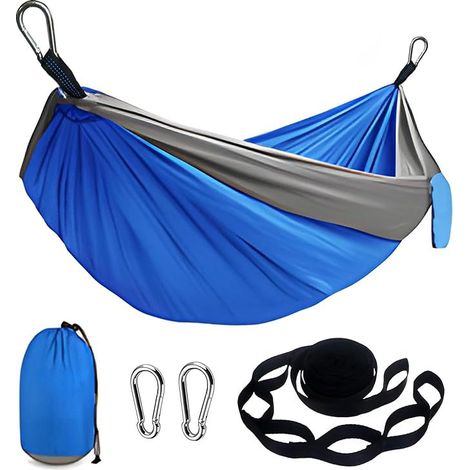 Bleu&Gris Hamac double de camping, balançoire simple en nylon 210T, hamac d'extérieur, accessoires de plein air, parachute (1/5)