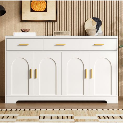 Buffet enfilade blanc 140 cm 3 tiroirs MDF, HAVRYA (1/5)