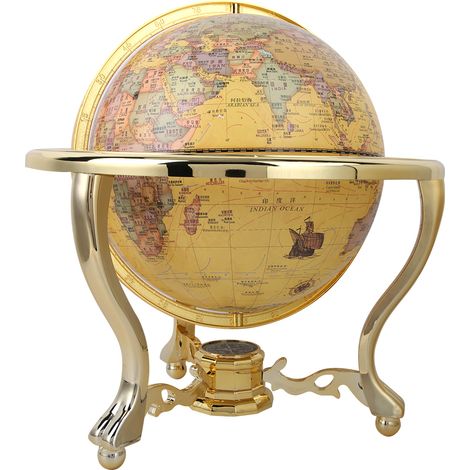 Globe Terrestre Antique 25cm Bureau Déco Cadeau Outil Éducatif Enseignement Artisanat avec Boussole (1/5)