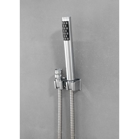 Wenko – Douchette pour robinet avec pommeau 20 cm – Flexible 150 cm en acier inox – Crochets muraux – Design maniable avec picots anticalcaire (1/7)