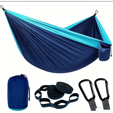 Sollbry Hamac de camping et d'extérieur-Hamac parachute portable super léger avec deux sangles d'arbre-Hamac en nylon pour arbre de voyage(bleu lac,270x140cm) (1/5)