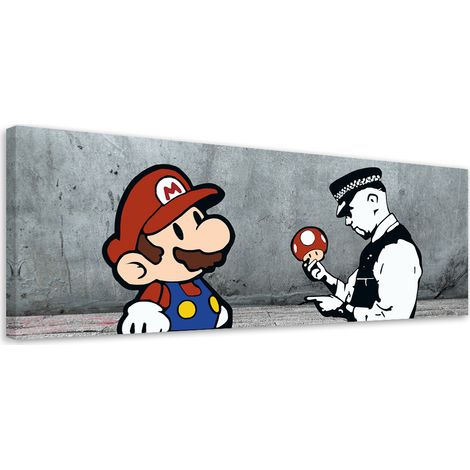 Tableau sur toile Banksy Mario et le policier 90x30 (1/5)