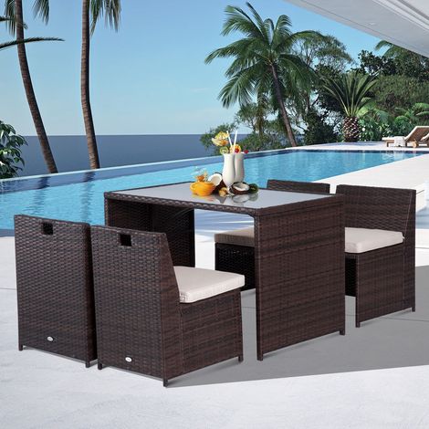 Salón de jardín 120x69x77,5 cm en poliratán marrón con almacenaje, compacto – MEUBLIV (1/5)