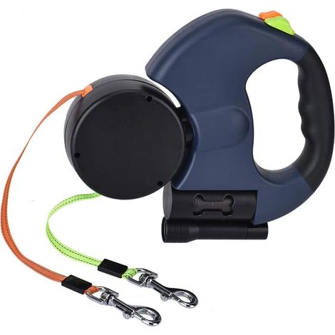Laisse Double Rétractable pour 2 Chiens, Laisse Double 3M avec Lumière LED et Distributeur de Laisse