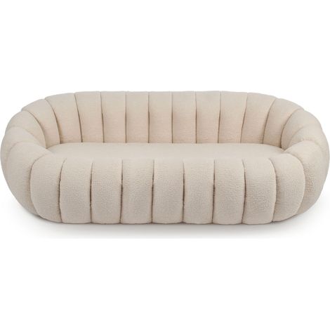 Canapé 3 Places design coquillage Horizan Tissu bouclette Crème