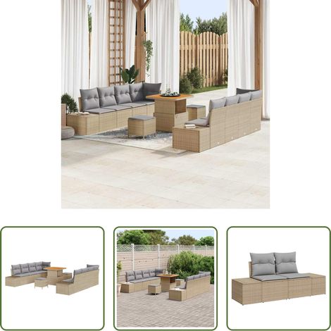 vidaXL Canapé terrasse - Ensemble de canapé de jardin 11 pcs Beige polyrotin (1/5)