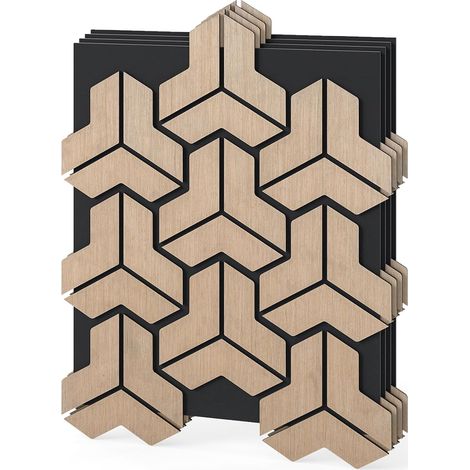 COSTWAY Set di 4 Pannelli Fonoassorbente, Pannelli Acustici per Pareti, 65 x 83 cm, 27 Tavole di Legno Irregolari, per Riduzione del Rumore, Decorazione Interna, 1,7 m² (1/5)