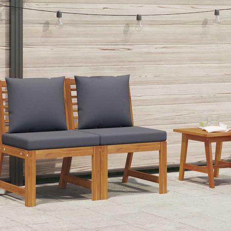 Canapé central，Canapé d'extérieur，Sofa de jardin sectionnel avec coussin gris foncé Bois d'acacia CFW867900 (1/5)
