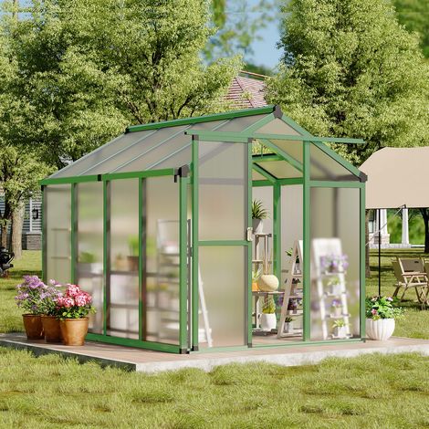 Serre extérieure polycarbonate porte coulissante aluminium robuste verrouillable ventilation 6×8ft résistante UV poignée ouvre-fenêtre plastique