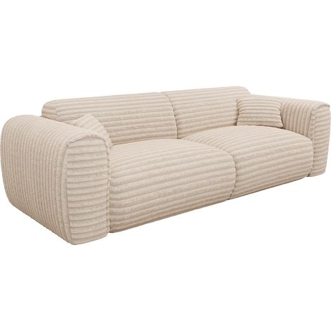 Canapé 4 places convertible express en velours côtelé grosses côtes beige - Couchage 160 cm - Matelas 13 cm mémoire de forme POGNIA (1/5)