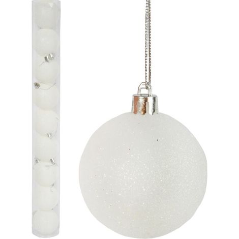 Set di 9 palline di Natale in plastica bianca glitterata, 6 cm (1/4)