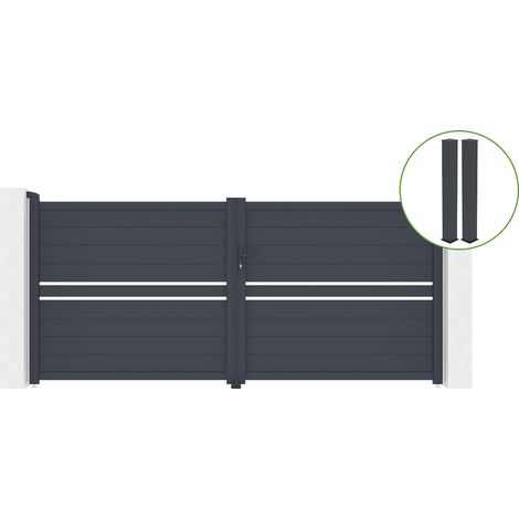 Puerta abatible 3,5m CIMONE H.160cm aluminio gris + 2 postes 20x20cm H.190cm (1/5)