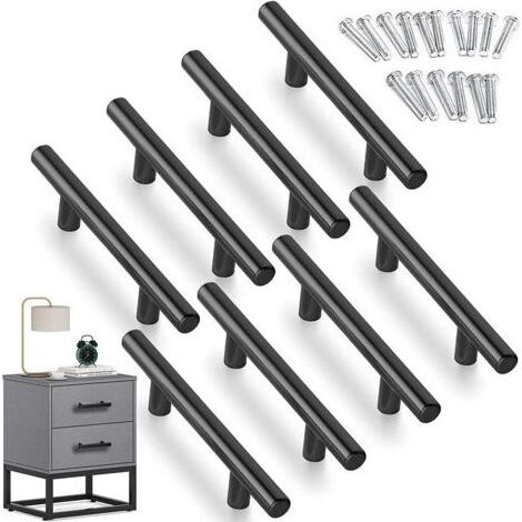Boutons et poignées de meubles,8 PCS T- Bar Bâton Cuisine Porte Poignées Tire Avec Vis(150MM), Espacement des Trous de 96 mm, le noir (1/5)