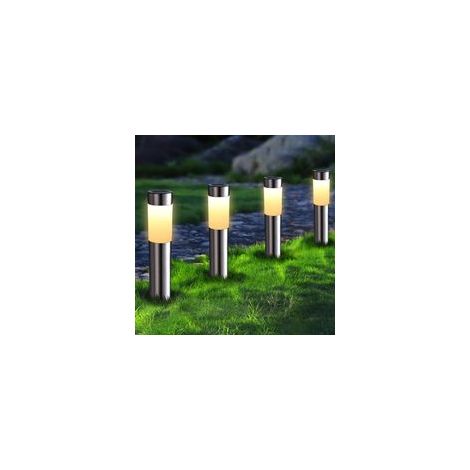 4er-Set Solar-Außenleuchten aus Edelstahl, wasserdicht, warmweißes Licht, zylindrisch, mit automatischer Ein-/Ausschaltung, ideal für Terrasse, Rasen und Patio – Crezuo