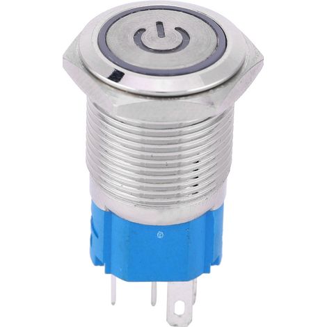 Bouton Poussoir Led 16mm 12v Metal Inox Reset Automatique Symbole Power Pour Tableau De Bord - Lot De 1 (1/5)