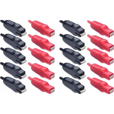 Lot de 20 pinces crocodile métal 20 A isolées PVC pour voiture et projets électriques (rouge/noir) (1/5)