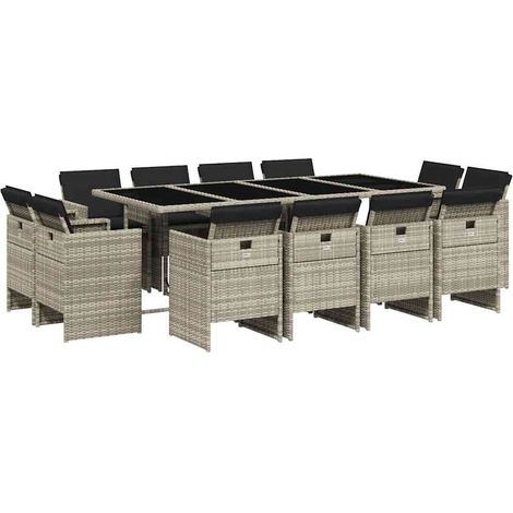 Maison Exclusive - 13-tlg. Garten-Essgruppe mit Kissen Hellgrau P