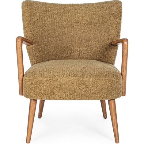 Hellin – Fauteuil crapaud en tissu peluche – Accoudoirs en bois d'hévéa – Dimensions L 66.5 x P 73.5 x H 81.5 cm – Confort rembourré (1/5)