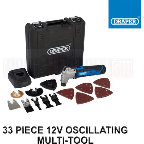 Draper 12V Oscillating Multi-Tool Kit with 33 Pieces, 1.5Ah Battery, Fast Charger, Model 19392 (1/5)