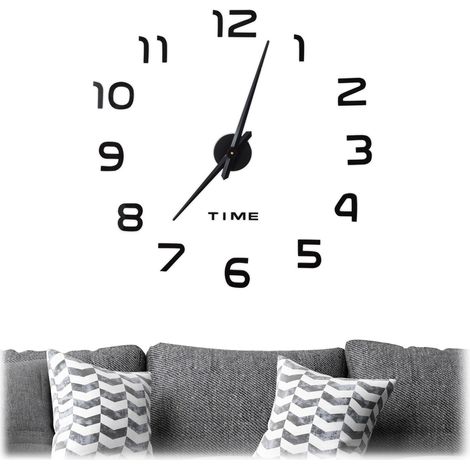Relaxdays Reloj analógico de pared, Números en 3D, Adhesivo, Instalación sencilla, 1 Ud., Negro (1/5)