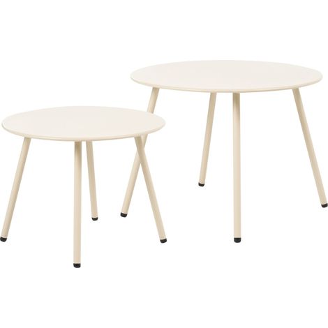 Set of 2 Garden Coffee Tables Beige Steel 50x50x40/60x60x45 cm Powder Coated All-Weather Modern Style VIMERCATE (1/5)