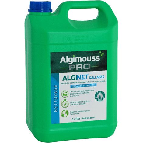 Nettoyant terrasse alginet dallages – Élimine les traces de pollution et d'hydrocarbures – Compatible avec pavés et béton – Prêt à l'emploi – Algimouss (1/2)