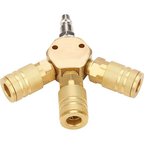 Raccord T Pneumatique - 3 Voies - 1/4 Pouces - Pour Tuyaux Air et Outils Pneumatiques - Métallique Fer Cuivre - Or - Lot de 1 (1/5)