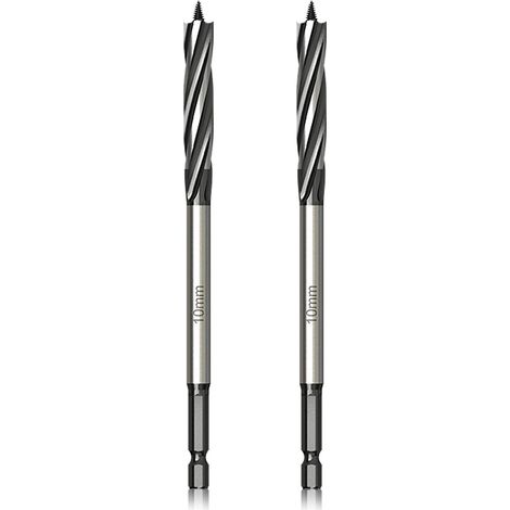 Professionnel Foret à Bois 10mm x 165mm x 2Pcs Mèche à Tarière avce Auto-alimenté Pointe Pilote, 1/4 Pouce Tige Hexagonale Foret pour le Travail du Bois (1/4)