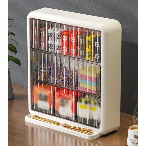 Wandmontierter Kaffeekapselhalter, kleines Teebeutelregal, aus transparentem Acryl fürs Büro, zwei Ebenen ohne Netz + eine Ebene mit drei Fächern (1/5)