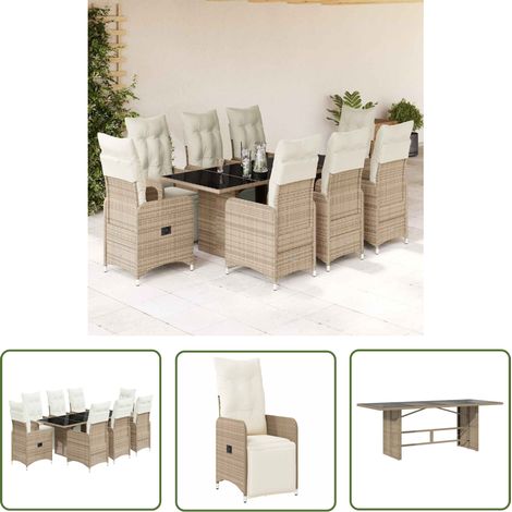 vidaXL 9-tlg. Garten-Bistro-Set mit Kissen Braun Poly Rattan (1/5)