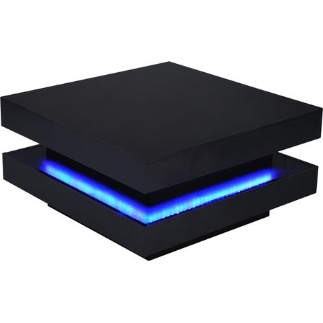 Mesa de centro cuadrada negra con iluminación LED multicolor y control por app Bluetooth 70x70x36 cm (1/5)