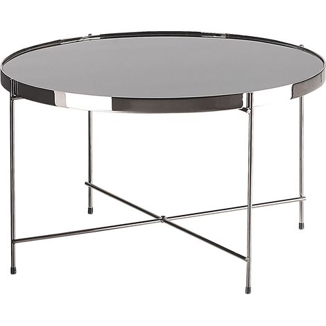 Tavolino Tondo Piano in Vetro Temperato Nero Gambe in Metallo Argentato Lucea