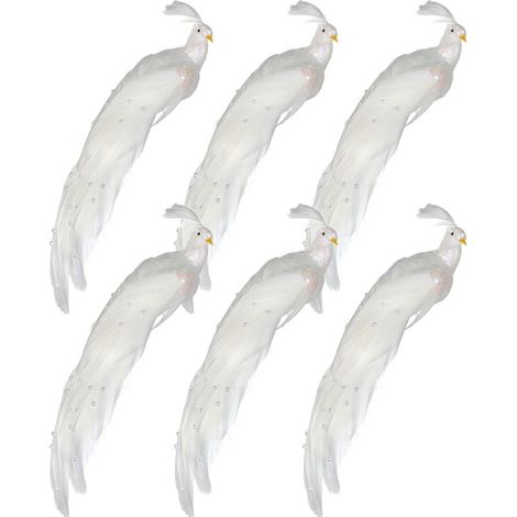 Oiseau artificiel en plumes blanches, très réaliste, idéal pour la décoration de la maison, du jardin, de la cour ou de la vitrine d'un magasin. (1/5)
