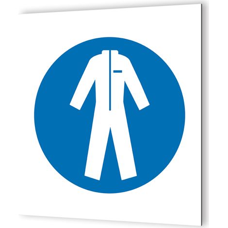 Pictogramme d'Obligation Vêtements de Protection - Panneau signalétique Dibond blanc - 20x20 cm, épaisseur 3 mm, impression UV, fabrication française (1/5)