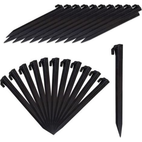 Bardusch-Piquet de fixation, lot de 64 sardines de tente, piquets d\'ancrage, pour sol et jardin, 31 cm de long, plastique, noir (1/4)