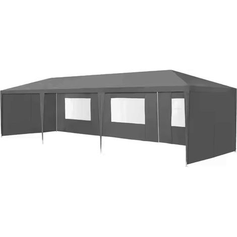 Carpa tipo pabellón comercial para jardín, 3x9 m, 8 paredes, gris, MultiGarden