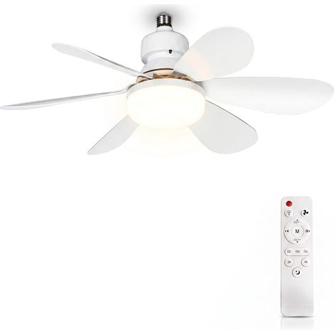 Ventilateur de plafond avec lampe LED 52 cm, ventilateur de suspension E27, 6 lames amovibles en ABS, moteur CC, 3 vitesses, éclairage réglable, télécommande IR, pour chambre et salon [Classe énergéti (1/5)