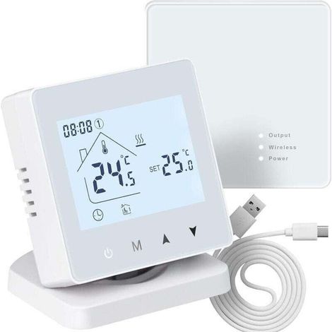 Thermostat Connecté et Intelligent WiFi Thermostat sans Fil +récepteur Thermostat chaudiere gaz,programmable Tuya APP Compatible avec Alexa et Google Assistant Alimentation par Batterie ou USB (1/4)