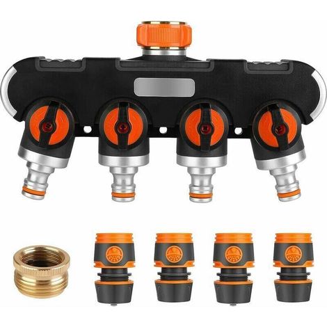 Distributeur Arrosage 4 Voies - Distributeur d\'eau 3/4" et 1/2" avec Vanne Robinet pour Connecter Simultanément Deux Appareils, Débit d\'eau Réglable, Adaptateur pour Arroser Le Jardin (1/5)