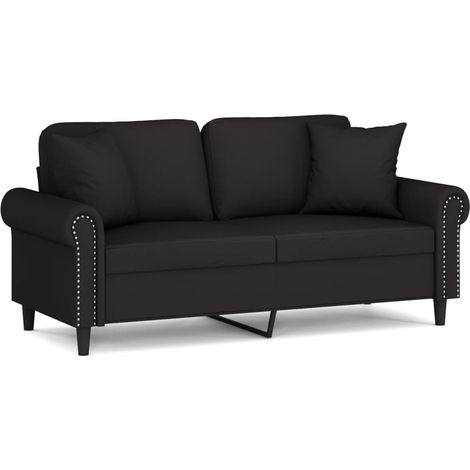 Canapé  Sofa 2 places avec oreillers décoratifs noir 140 cm velours (1/5)